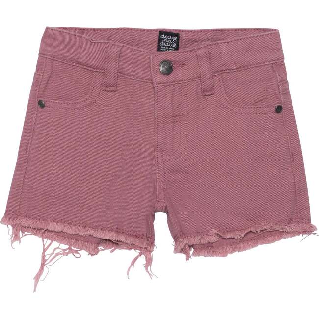 Colored Denim Shorts With Fringe, Dusty Mauve