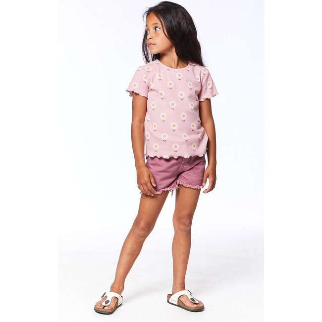 Colored Denim Shorts With Fringe, Dusty Mauve - Shorts - 2