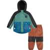 Colorblocked Two-Piece Spring Rain Set, Green, Blue And Brown - Raincoats - 1 - thumbnail