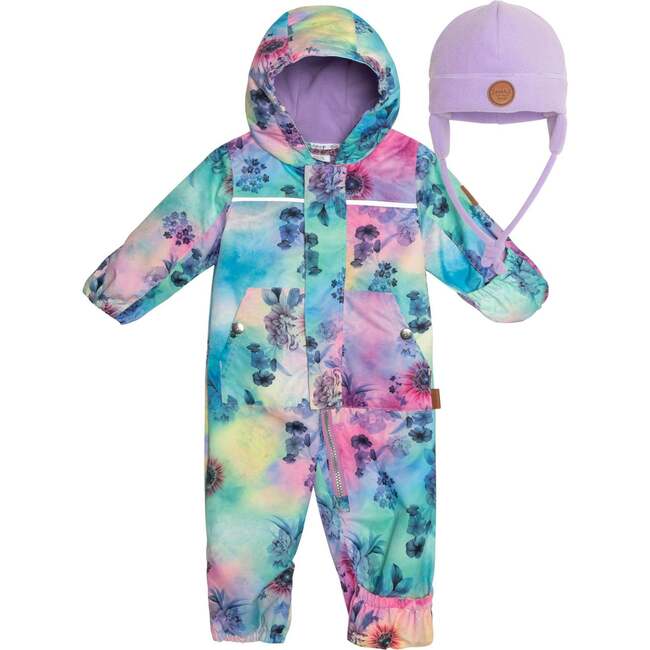 Baby Printed One-Piece And Hat Set, Multicolor Flowers
