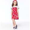 Bi-Material Printed Short Sleeve Smocked Dress, Red Flowers - Dresses - 2
