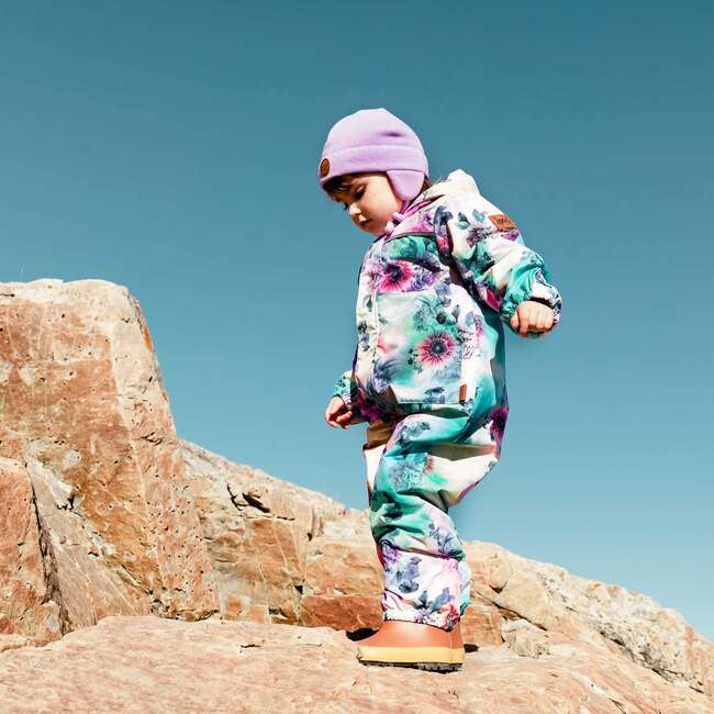 Baby Printed One-Piece And Hat Set, Multicolor Flowers - Raincoats - 2