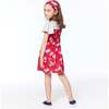 Bi-Material Printed Short Sleeve Smocked Dress, Red Flowers - Dresses - 3