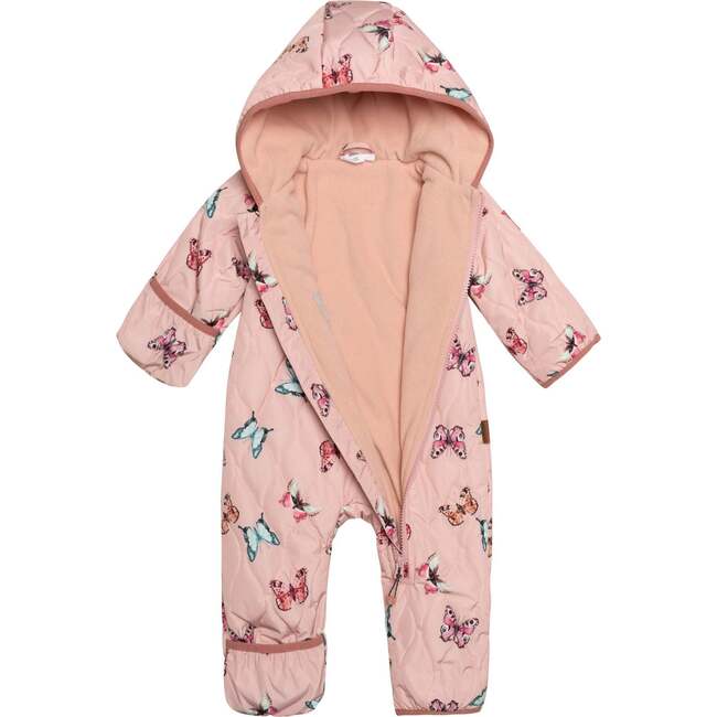 Baby Printed Quilted One-Piece, Pink Watercolor Butterflies - Raincoats - 3