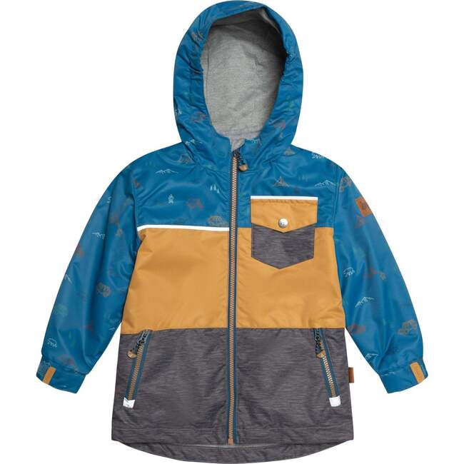 Colorblocked Printed 3-in-1 Spring Rain Set, Blue Camping, Yellow And Grey - Raincoats - 3