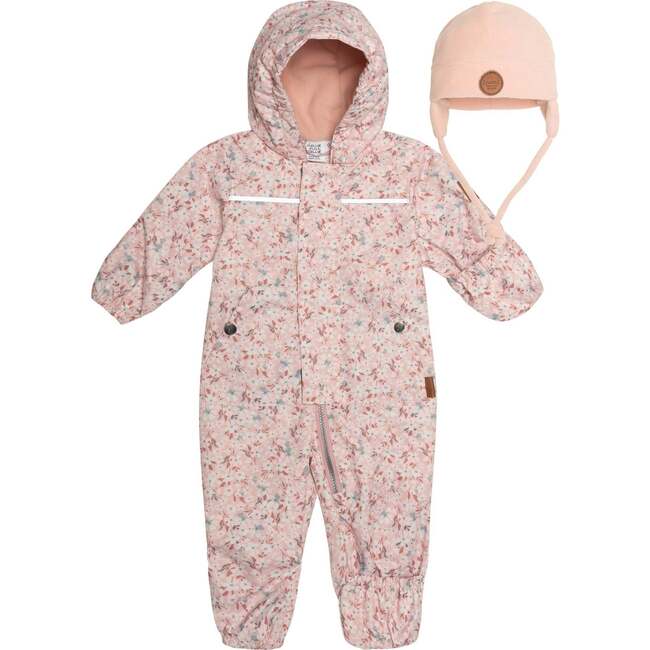 Baby Printed One-Piece And Hat Set, Dusty Pink Mini Flowers