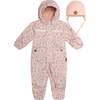 Baby Printed One-Piece And Hat Set, Dusty Pink Mini Flowers - Raincoats - 1 - thumbnail
