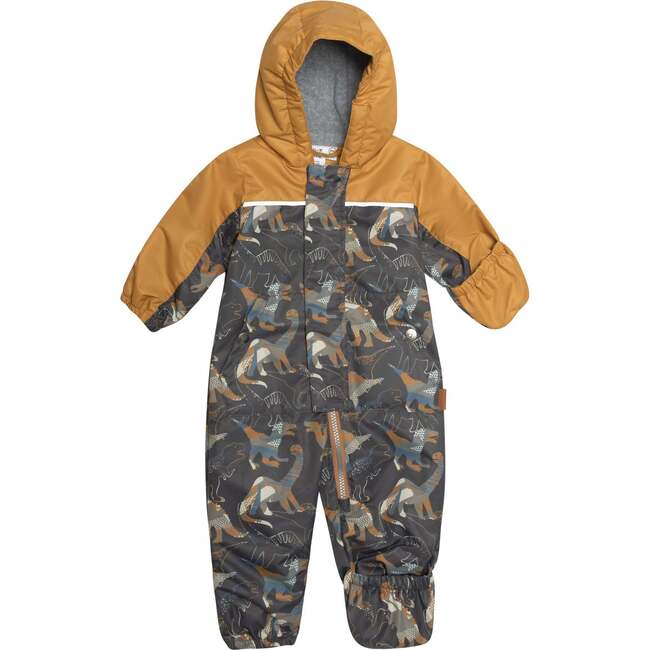 Baby Printed One-Piece And Hat Set, Khaki Dinosaurs - Snowsuits - 3