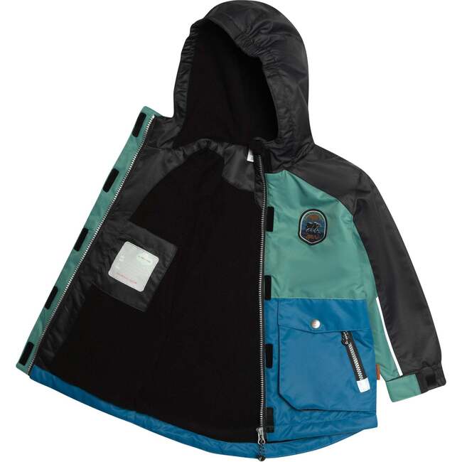 Colorblocked Two-Piece Spring Rain Set, Green, Blue And Brown - Raincoats - 4