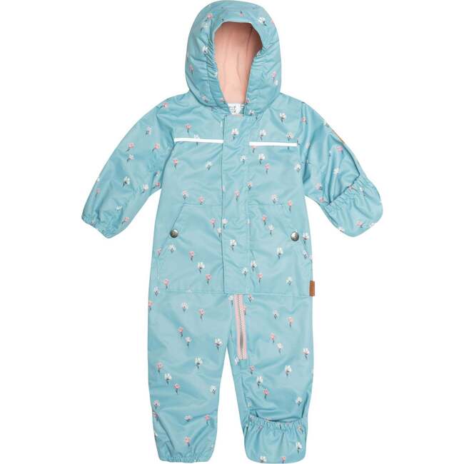 Baby Printed One-Piece And Hat Set, Dusty Blue Mini Flowers - Raincoats - 2