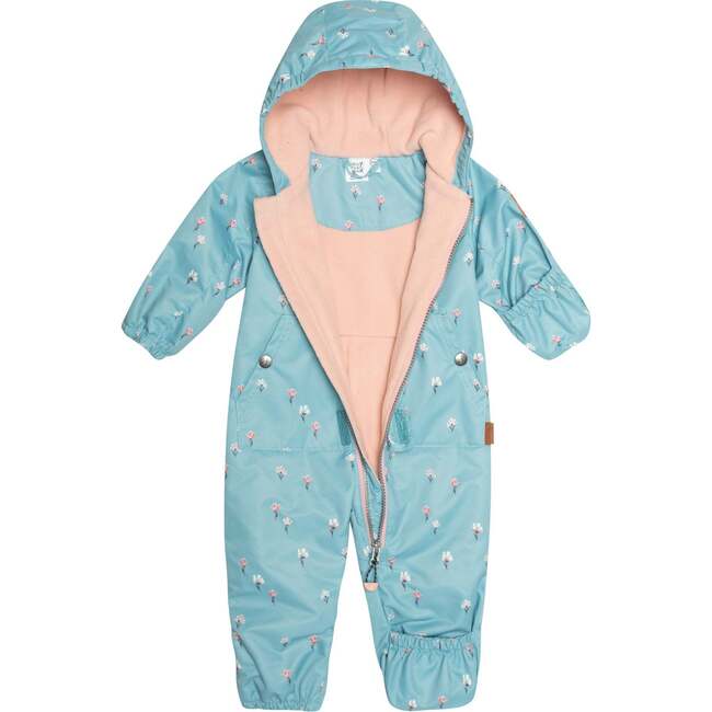 Baby Printed One-Piece And Hat Set, Dusty Blue Mini Flowers - Raincoats - 4