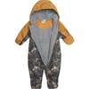 Baby Printed One-Piece And Hat Set, Khaki Dinosaurs - Snowsuits - 5
