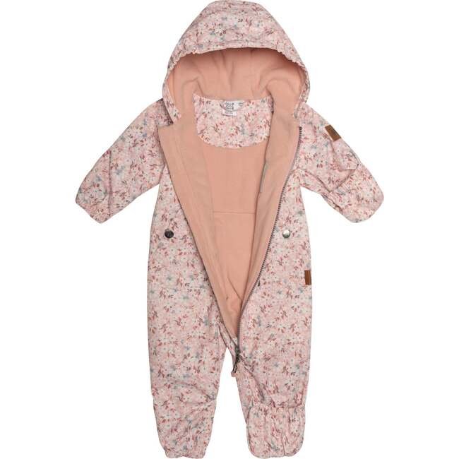 Baby Printed One-Piece And Hat Set, Dusty Pink Mini Flowers - Raincoats - 5