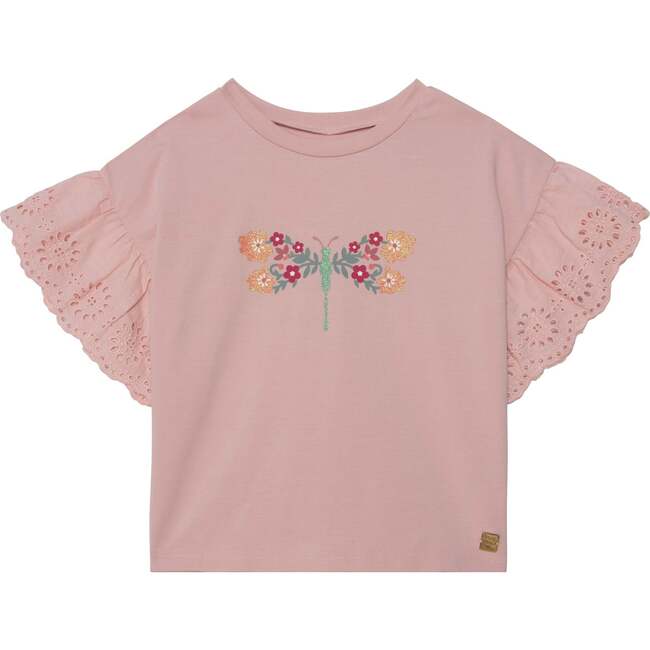 Organic Cotton Eyelet Sleeve Top, Light Pink - Tees - 1