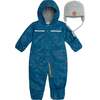 Baby Printed One-Piece And Hat Set, Blue Camping - Snowsuits - 1 - thumbnail