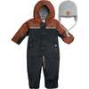 Baby Printed One-Piece And Hat Set, Brown Forest And Black Texture - Snowsuits - 1 - thumbnail