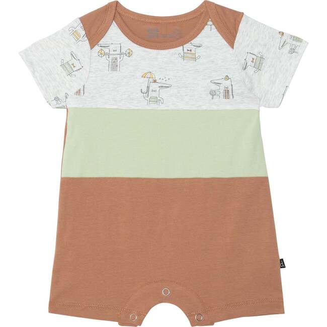Organic Cotton Colorblocked Romper, Brown And Light Green