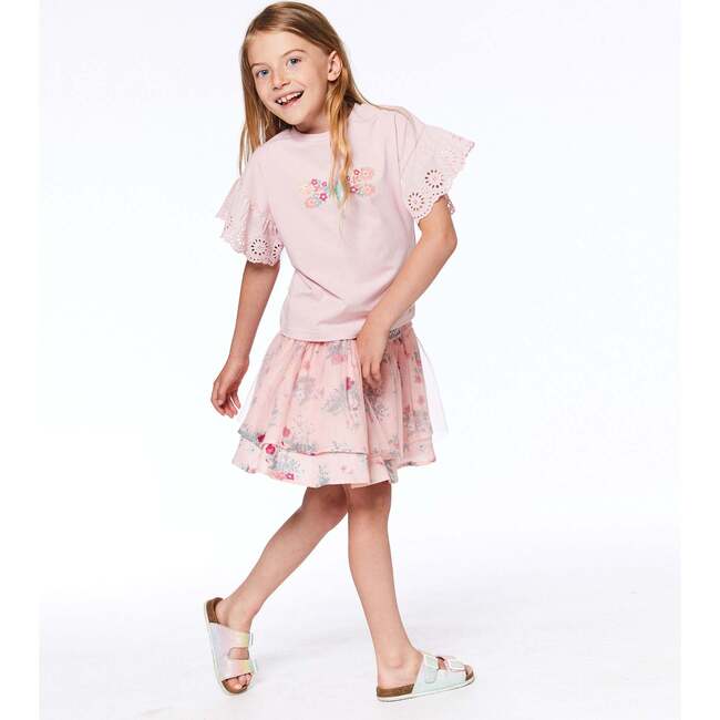 Organic Cotton Eyelet Sleeve Top, Light Pink - Tees - 2