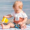Organic Cotton Colorblocked Top And Short Set, White And Brown With Stripe - Mixed Apparel Set - 2