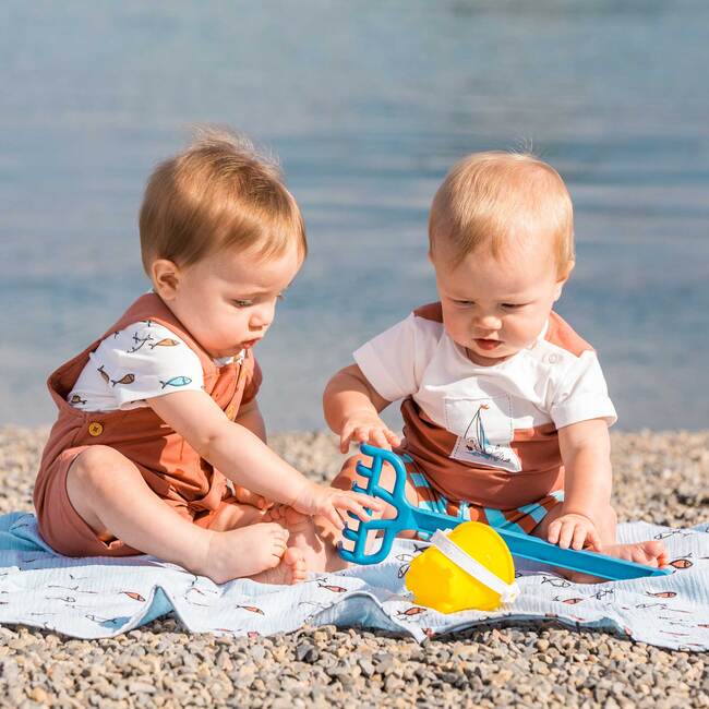 Organic Cotton Colorblocked Top And Short Set, White And Brown With Stripe - Mixed Apparel Set - 3