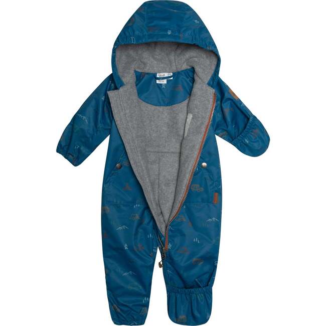Baby Printed One-Piece And Hat Set, Blue Camping - Snowsuits - 4