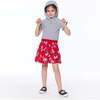 Organic Cotton Bi-Material Printed Hooded Dress, Oatmeal Mix And Red Flowers - Dresses - 2