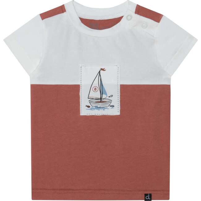Organic Cotton Colorblocked Top And Short Set, White And Brown With Stripe - Mixed Apparel Set - 4
