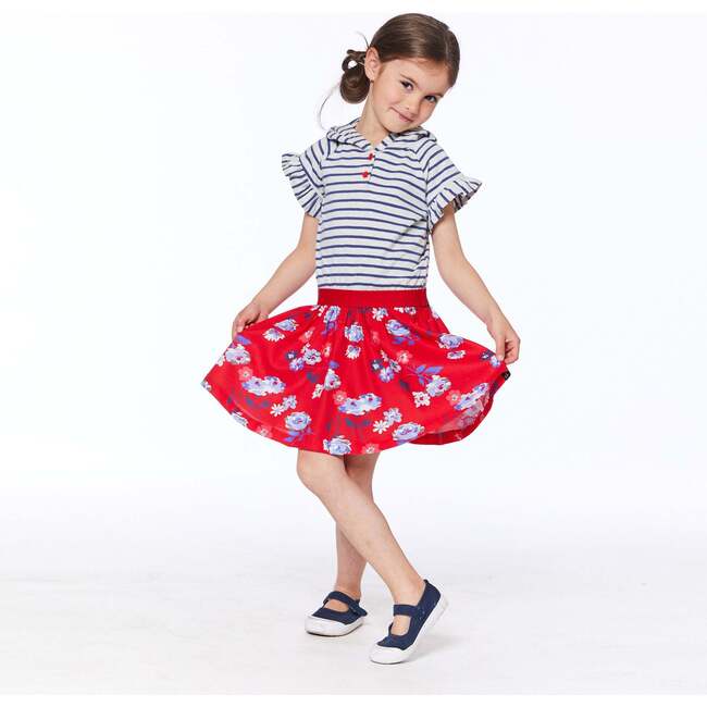 Organic Cotton Bi-Material Printed Hooded Dress, Oatmeal Mix And Red Flowers - Dresses - 3