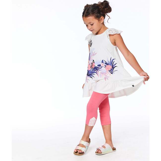Organic Cotton Capri, Legging With Crochet, Coral Pink - Leggings - 2