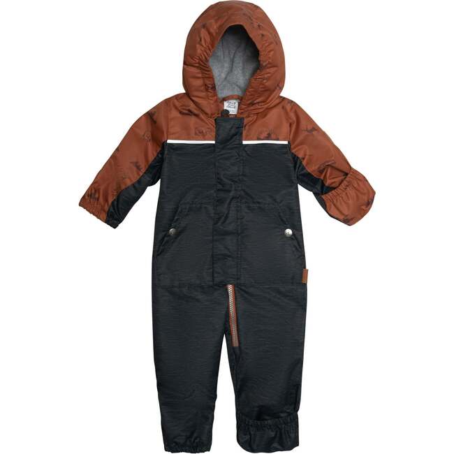 Baby Printed One-Piece And Hat Set, Brown Forest And Black Texture - Snowsuits - 6