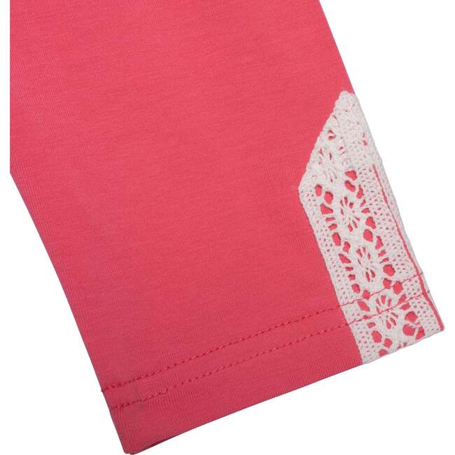 Organic Cotton Capri, Legging With Crochet, Coral Pink - Leggings - 3