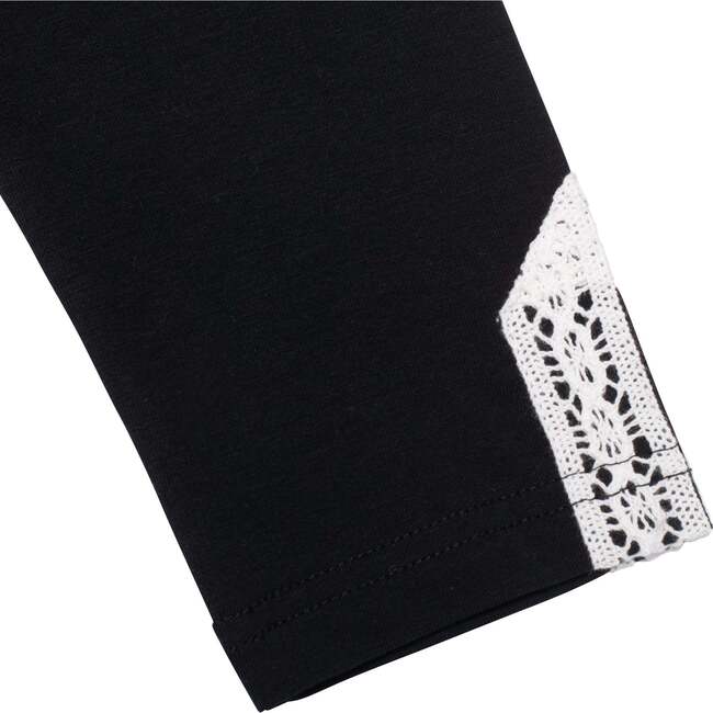 Organic Cotton Capri, Legging With Crochet, Black - Leggings - 3