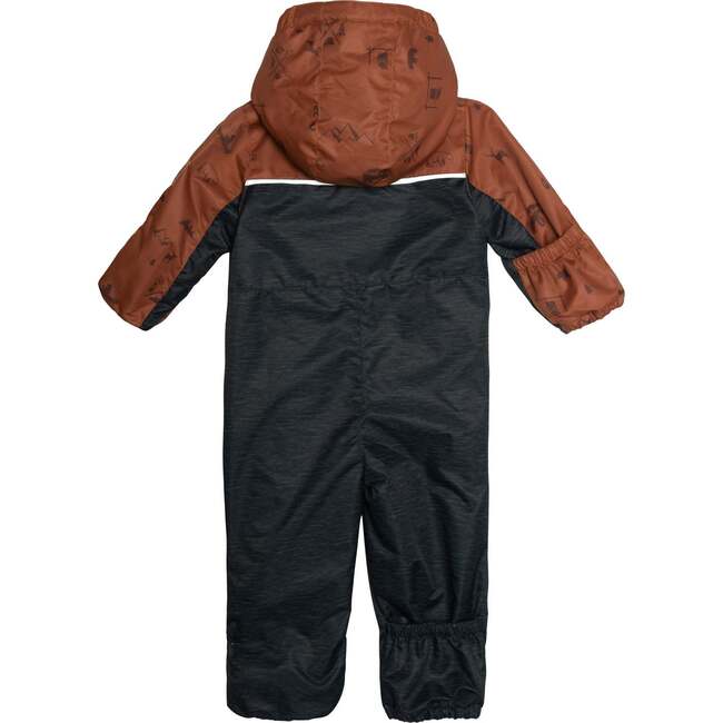 Baby Printed One-Piece And Hat Set, Brown Forest And Black Texture - Snowsuits - 7