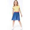 Mixed Fabric Short Sleeve Dress, Yellow And Blue Chambray - Dresses - 4 - thumbnail