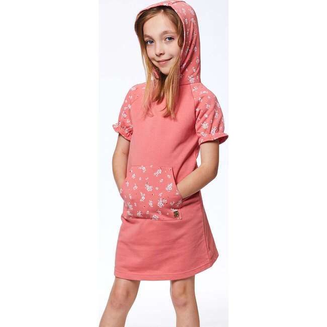 Hooded Raglan Sleeve Dress, Coral - Dresses - 2