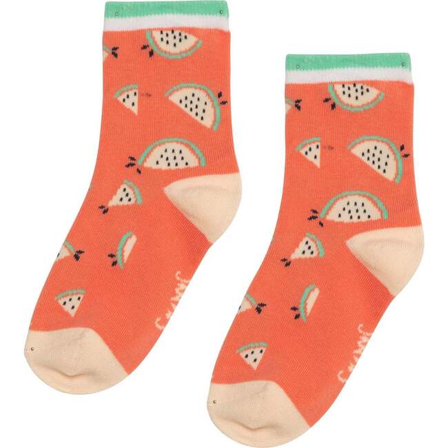 Jacquard Socks, Coral Orange Fruits Print