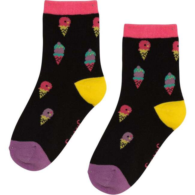Jacquard Socks, Black Ice Cream Cone Print