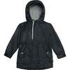 Hidden Zip-Up Parka, Black Texture - Jackets - 1 - thumbnail