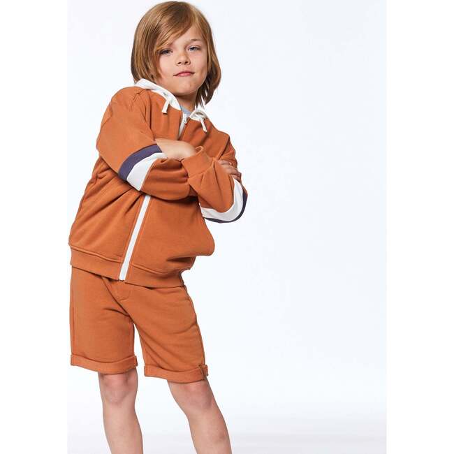 Hooded French Terry Cardigan, Caramel - Sweatshirts - 2