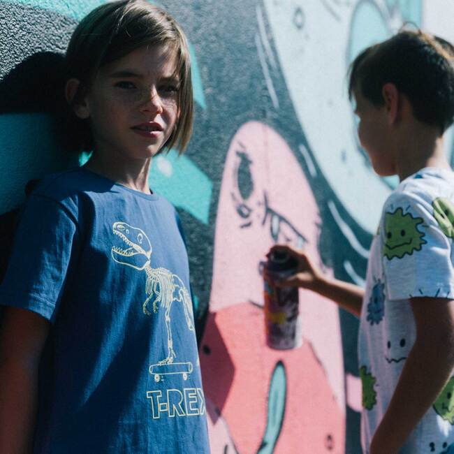 Graphic Print T-Shirt, Blue Indigo - Tees - 2
