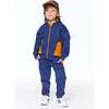 Hooded French Terry Cardigan, Navy Blue And Golden Yellow - Sweatshirts - 2