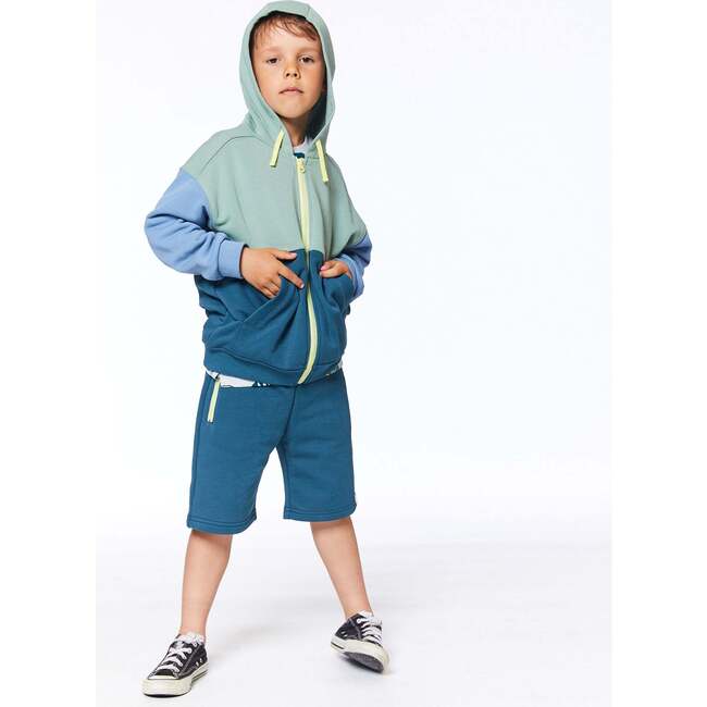 Hooded French Terry Cardigan, Greyish-Green, Teal And Blue - Sweatshirts - 3