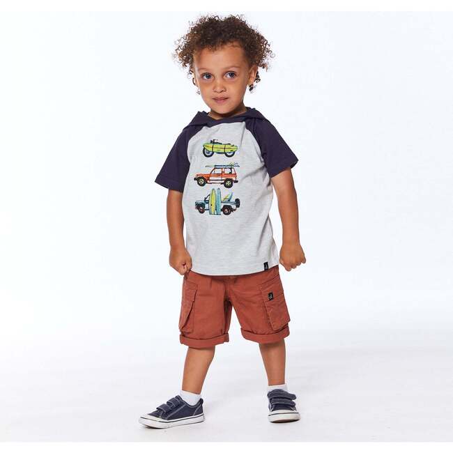 Hooded Raglan T-Shirt, Oatmeal Mix And Dark Grey - T-Shirts - 3