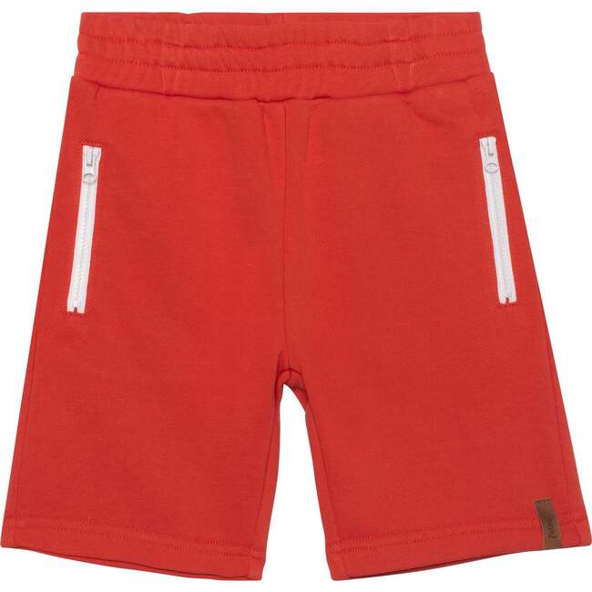 French Terry Zipper Pocket Shorts, Red