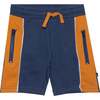 French Terry Shorts, Navy Blue And Golden Yellow - Shorts - 1 - thumbnail