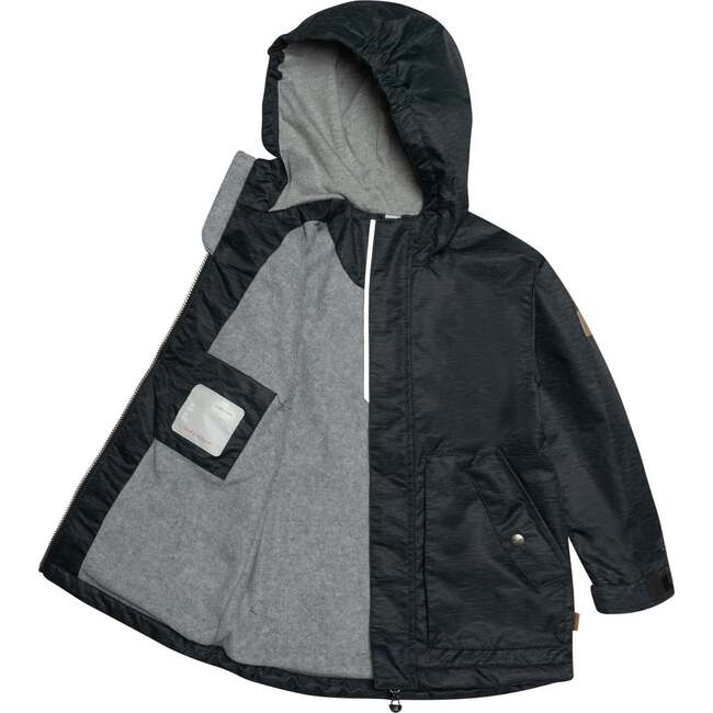 Hidden Zip-Up Parka, Black Texture - Jackets - 5