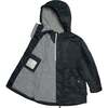 Hidden Zip-Up Parka, Black Texture - Jackets - 5