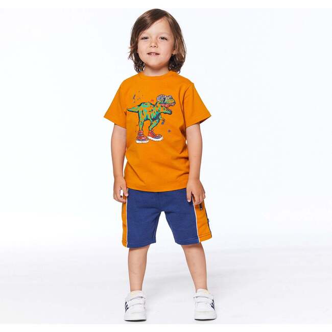 French Terry Shorts, Navy Blue And Golden Yellow - Shorts - 2