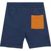 French Terry Shorts, Navy Blue And Golden Yellow - Shorts - 3