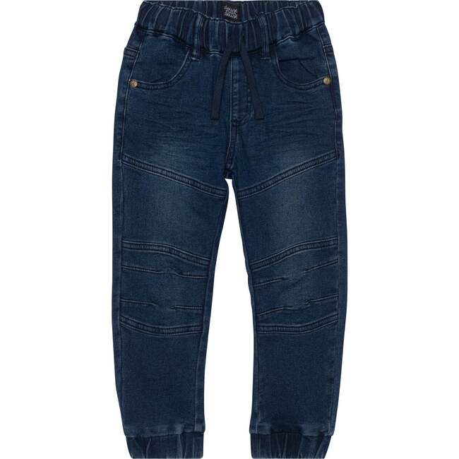 French Terry Jogger Jean, Dark Blue Denim - Jeans - 1